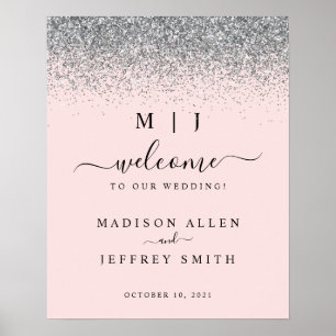 Blush Pink & Silver Glitter Wedding Welcome Sign