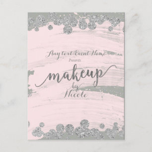 Blush Pink Silver & Grey Sparkle Dots Makeup Event Announcement Postcard