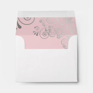 Blush Pink & Silver Lace Inside White Wedding RSVP Envelope