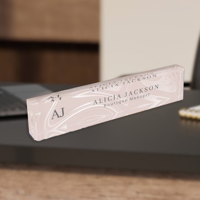 Blush pink silver marble elegant boutique manager nameplate (Creator Uploaded)
