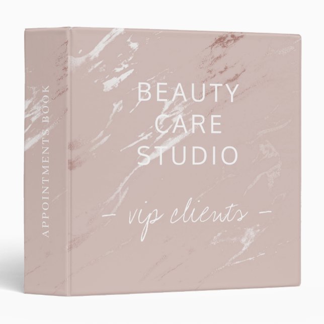 Blush pink silver marble services appointment book binder (Front/Spine)