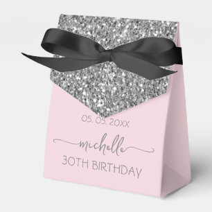 Blush Pink Silver Monogram Script 30th Birthday  Favor Box
