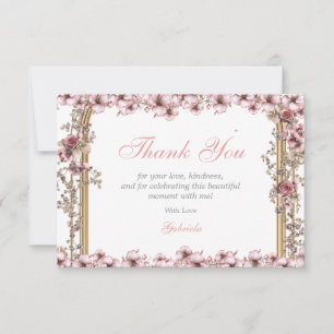 Blush Pink Silver Tiara Floral Quinceañera Thank You Card