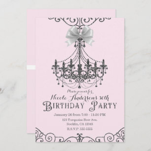 Blush Pink Silver White Bow Birthday Party Any Age Invitation