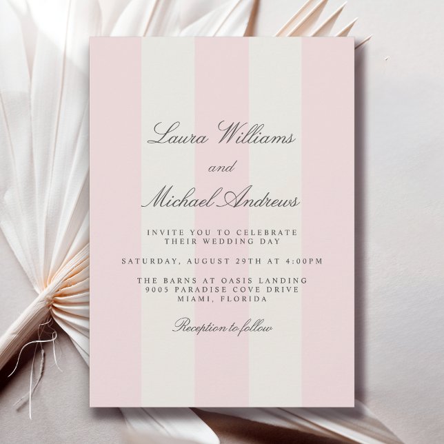 Blush Pink Simple Cabana Stripes Wedding Invitation (Available in both printed and instant download formats.)