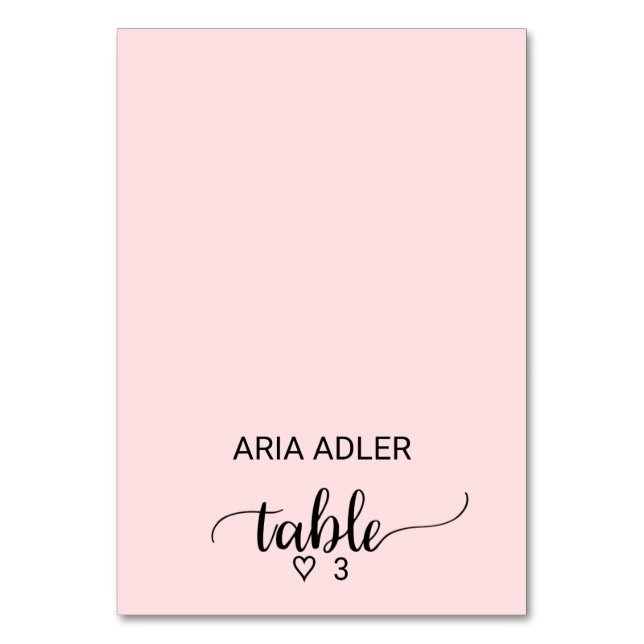 Blush Pink Simple Calligraphy Escort Place Cards (Front)