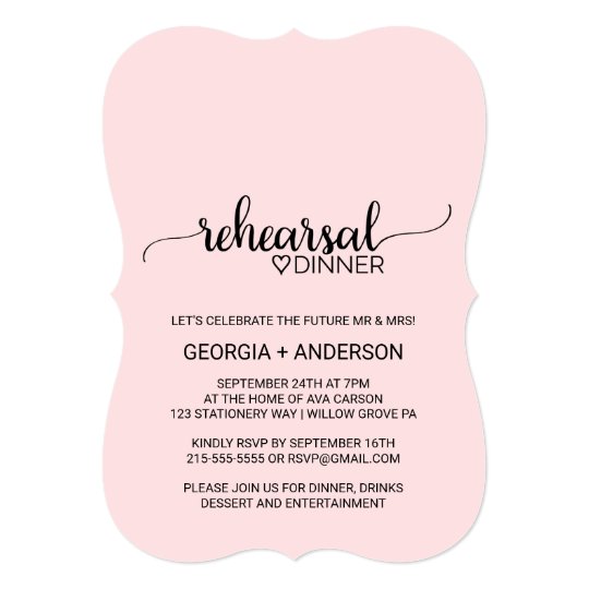 Blush Pink Simple Calligraphy Rehearsal Dinner Card