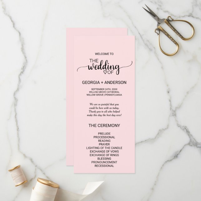 Blush Pink Simple Calligraphy Wedding Program (Front/Back In Situ)