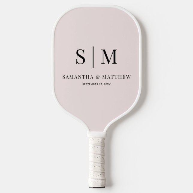 Blush Pink Simple Couple Monogram Initials Wedding Pickleball Paddle (Front)
