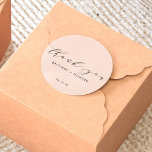 Blush Pink Simple Elegant Thank You Wedding Classic Round Sticker<br><div class="desc">This simple calligraphy thank you sticker with the bride and groom name along with date.</div>