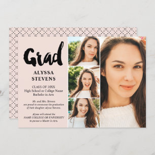 Blush pink simple Grad script 4 photos graduation Invitation