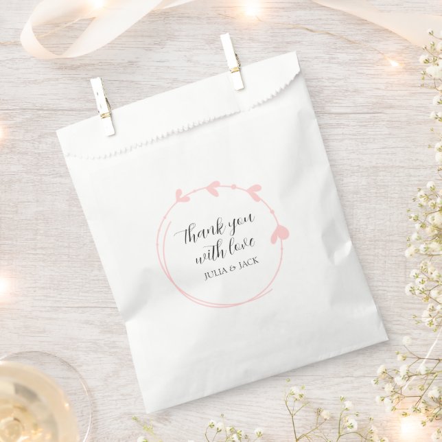 Blush Pink Simple Heart Wreath Wedding Favour Bag (Clipped)