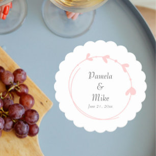 Blush Pink Simple Heart Wreath Wedding Paper Coaster