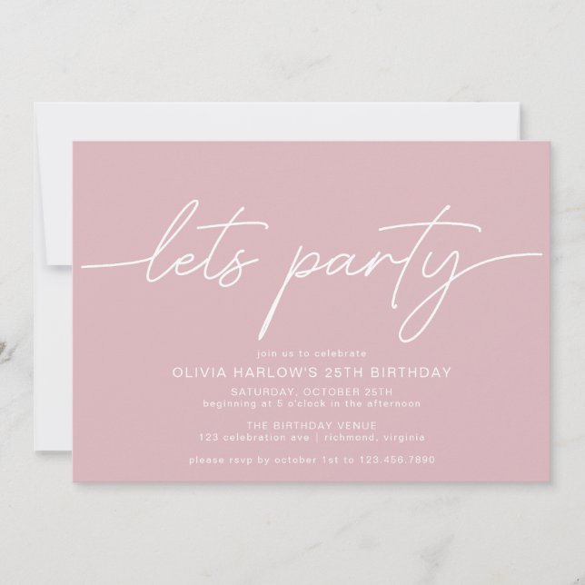 Blush Pink | Simple Modern Girly Any Age Birthday Invitation (Front)