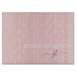 Blush Pink Simple Script Girly Monogram Name Cutting Board