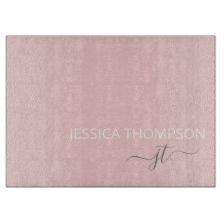 Blush Pink Simple Script Girly Monogram Name Cutting Board