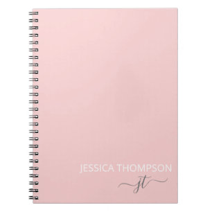 Blush Pink Simple Script Girly Monogram Name Notebook