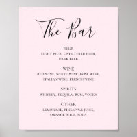 Blush pink simple script wedding drinks bar menu