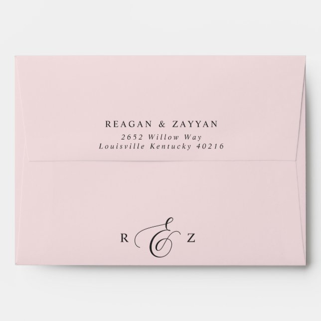 Blush Pink Simple Script Wedding Envelope (Back (Top Flap))