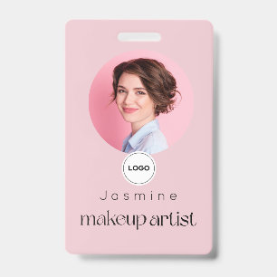 Blush Pink Simpple Elegant Photo Makeup Artist  Badge