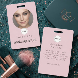 Blush Pink Simpple Elegant Photo Makeup Artist Badge