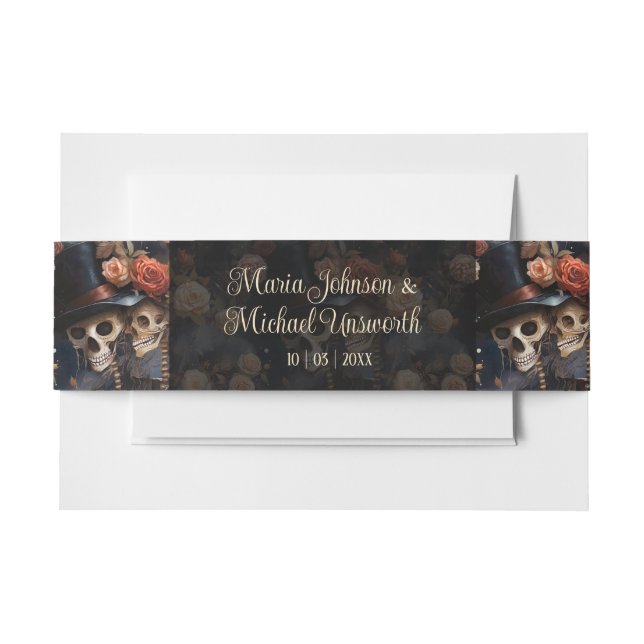Blush Pink Skeletons Vintage Invitation Belly Band (Front Example)