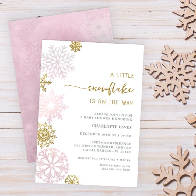 Blush Pink Snowflake Baby Shower Invitation (Blush Pink Winter Baby Shower)