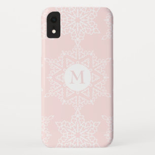 Blush Pink Snowflakes Christmas Holiday Monogram iPhone XR Case