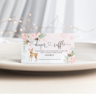 Blush pink snowflakes deer diaper raffle enclosure card
