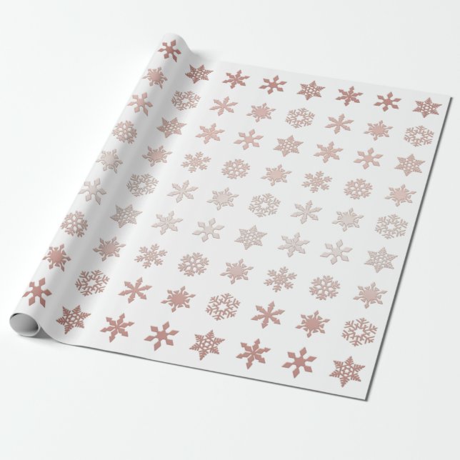 Blush Pink Snowflakes patterned Wrapping Paper (Unrolled)