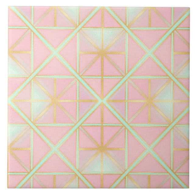 Blush Pink Soft Mint Gold Luxury Trendy Collection Tile (Front)