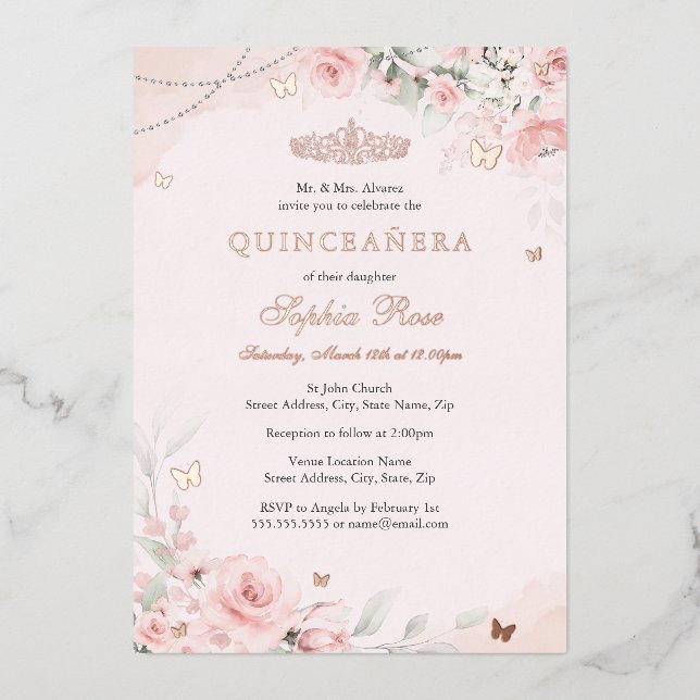 Blush Pink Soft Rose Butterfly Quinceanera 15th (Front)