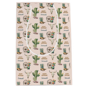 Blush Pink Southwest Desert Cactus Happy Birthday Medium Gift Bag