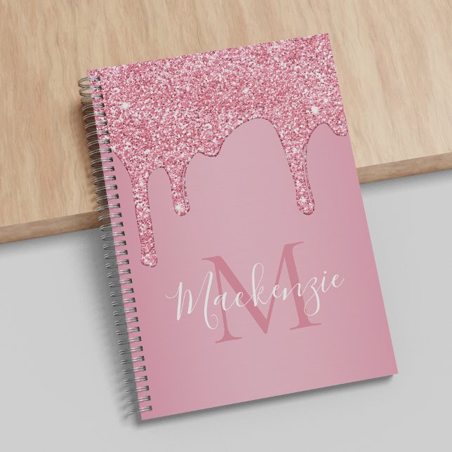 Blush Pink Sparkle Glitter Drips Monogram Notebook (Creator Uploaded)