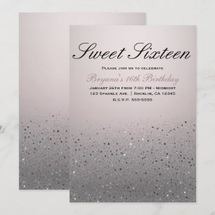 Blush Pink Sparkly Glitter Sweet 16 Birthday Party Invitation