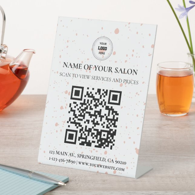 Blush Pink Splatter QR Code Salon Services Sign (In SItu)