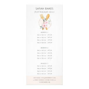Blush Pink Spoon Fork Floral Bakery Service Price Rack Card