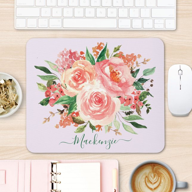 Blush Pink Spring Floral Bouquet Mouse Pad (In situ office desk)