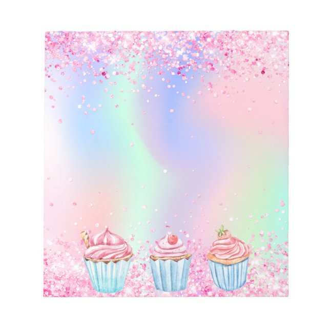 Blush pink sprinkle baking cupcakes notepad (Front)