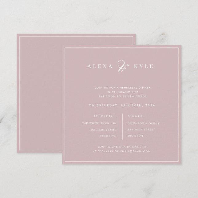 Blush Pink Square Rehearsal Dinner Invitation (Front/Back)