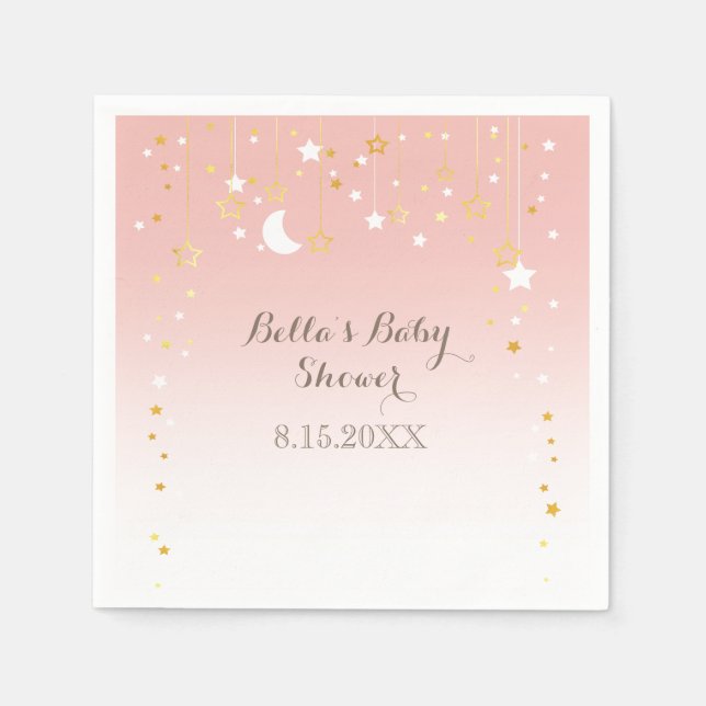 Blush Pink Stars Moon Baby Shower Napkin (Front)