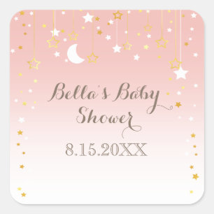 Blush Pink Stars Moon Baby Shower Square Sticker