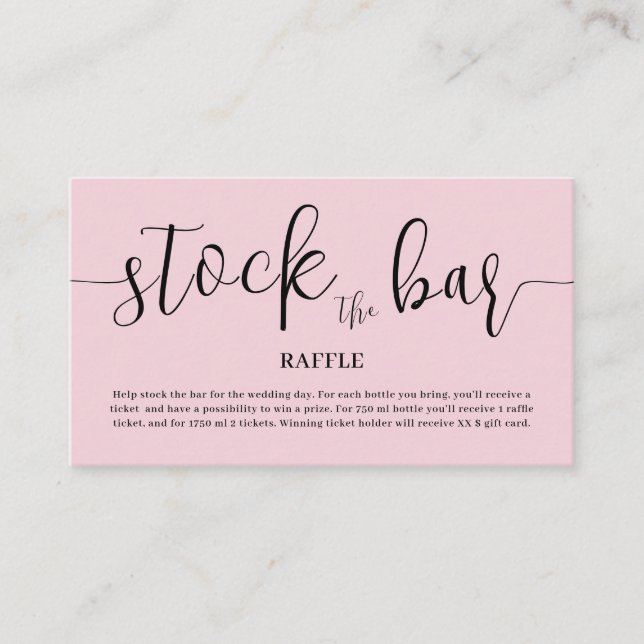 Blush Pink Stock the bar Bridal Shower  Enclosure Card (Front)