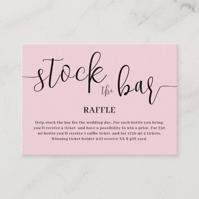 Blush Pink Stock the bar Bridal Shower  Enclosure Card (Front)