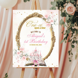 Blush Pink Storybook 1st Birthday Welcome Poster