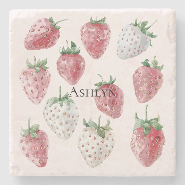 Blush Pink Strawberries  Stone Coaster (Front)