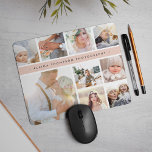 Blush Pink Stripe Photo Collage Mouse Pad<br><div class="desc">Chic photo collage mousepad displays nine favourite photos in a square format,  with your family name,  business name or choice of personalization displayed on a thin band of pastel blush pink.</div>