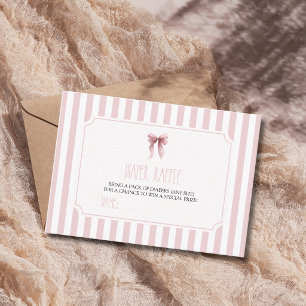 Blush Pink Striped Bow Baby Shower Diaper Raffle Enclosure Card