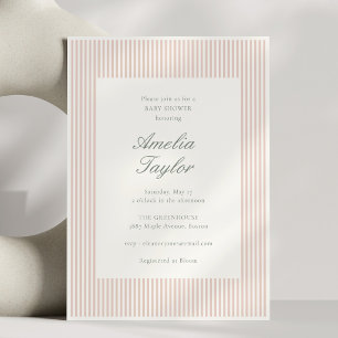 Blush Pink Striped Elegant Baby Girl Shower Invitation