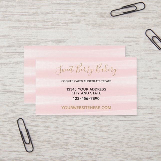 Blush Pink Stripes Business Card (Front/Back In Situ)